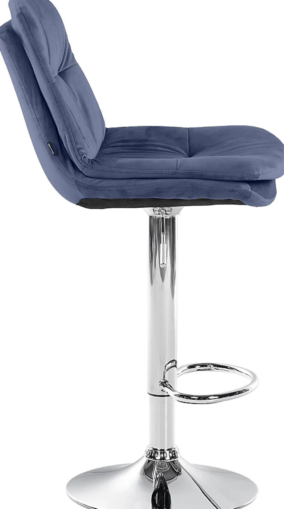 Tabouret de bar ajustable Laurel, velours, pivotant, dossier, repose-pieds, rembourré Métalchromé/Bleu