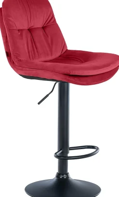 Tabouret de bar ajustable Laurel, velours, pivotant, dossier, repose-pieds, rembourré Métalnoirmat/Rouge