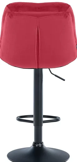 Tabouret de bar ajustable Laurel, velours, pivotant, dossier, repose-pieds, rembourré Métalnoirmat/Rouge