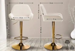 Tabouret de bar Braga velours structure dorée, réglable en hauteur, pivotant à 360 , repose-pieds, cuisine, bar Crème
