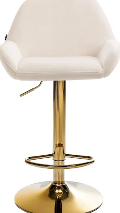 Tabouret de bar Braga velours structure dorée, réglable en hauteur, pivotant à 360 , repose-pieds, cuisine, bar Crème