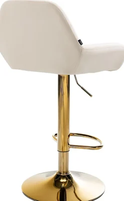 Tabouret de bar Braga velours structure dorée, réglable en hauteur, pivotant à 360 , repose-pieds, cuisine, bar Crème
