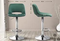 Tabouret de bar Camden, Revêtement velours, Pivotant Métalchromé/Vert
