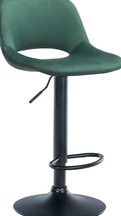Tabouret de bar Camden, Revêtement velours, Pivotant Métalnoirmat/Vert