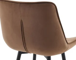 Tabouret de bar Dartford, Chaise de bar rembourrée, Tabouret de bar avec structure métallique et dossier Marron/Velours