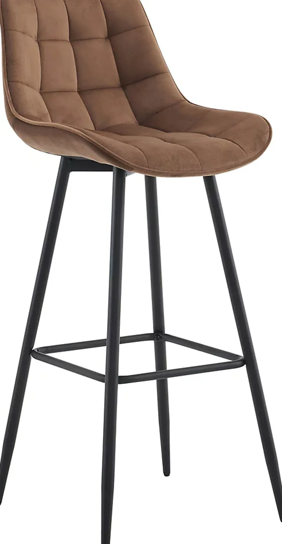 Tabouret de bar Dartford, Chaise de bar rembourrée, Tabouret de bar avec structure métallique et dossier Marron/Velours