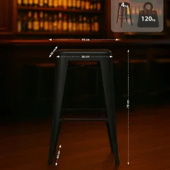 Tabouret de bar empilable Etowah, look industriel, structure métallique stable et gain de place. Noir