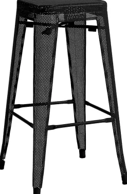 Tabouret de bar empilable Etowah, look industriel, structure métallique stable et gain de place. Noir