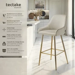 Tabouret de bar en aspect velours rembourré avec dossier et repose-pieds Lot de 2