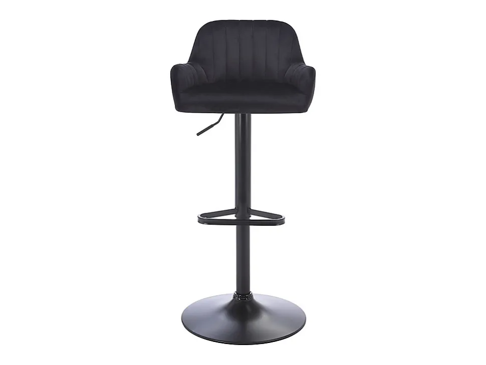 Tabouret de bar en velours et métal - Hauteur réglable - Noir - ELEANA