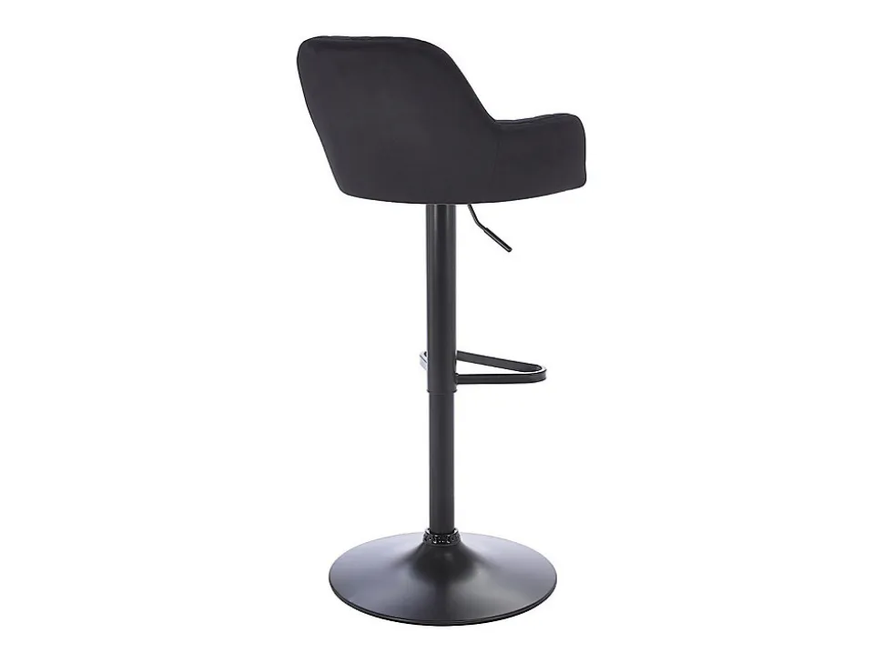Tabouret de bar en velours et métal - Hauteur réglable - Noir - ELEANA