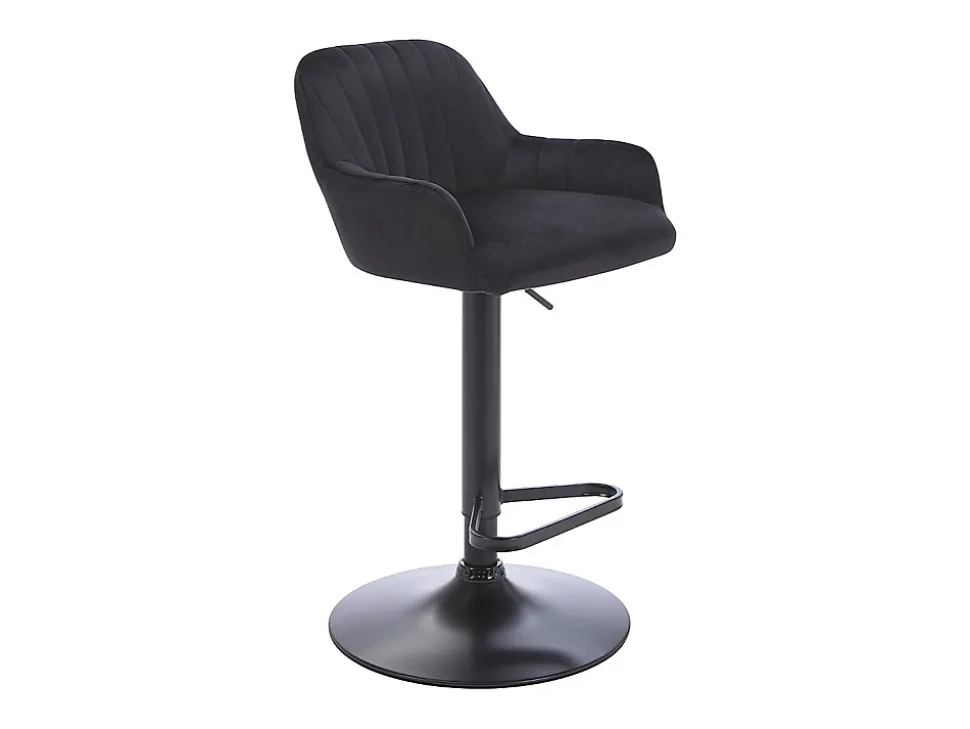 Tabouret de bar en velours et métal - Hauteur réglable - Noir - ELEANA