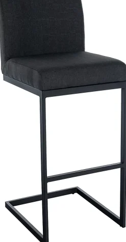 Tabouret de bar Hopewell tissu, chaise à piétement luge, dossier, repose-pieds, structure métallique noire Grisfoncé