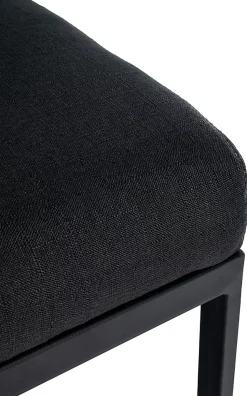 Tabouret de bar Hopewell tissu, chaise à piétement luge, dossier, repose-pieds, structure métallique noire Grisfoncé