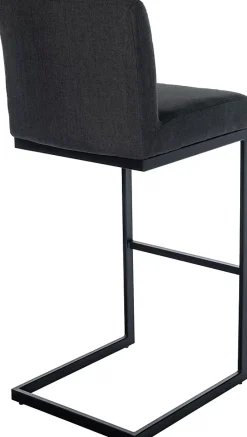 Tabouret de bar Hopewell tissu, chaise à piétement luge, dossier, repose-pieds, structure métallique noire Grisfoncé