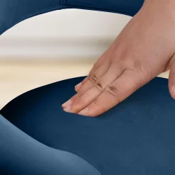 Tabouret de bar Olinda velours, chaise réglable, pivotante, dossier, repose-pieds Bleu/Noir