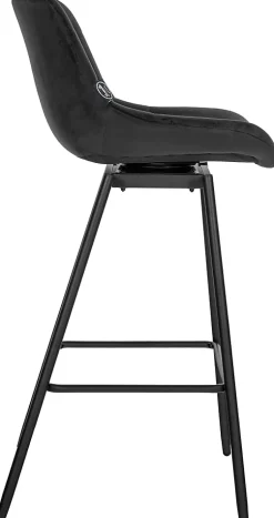 Tabouret de bar pivotant Weston pivotant à 90 degrés, réglage, assise rembourrée, structure métallique Noir/Velours