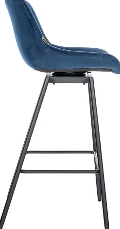 Tabouret de bar pivotant Weston pivotant à 90 degrés, réglage, assise rembourrée, structure métallique Bleu/Velours