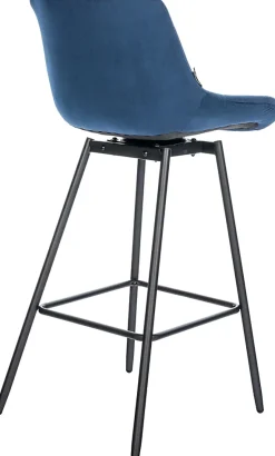 Tabouret de bar pivotant Weston pivotant à 90 degrés, réglage, assise rembourrée, structure métallique Bleu/Velours