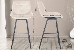 Tabouret de bar pivotant Weston pivotant à 90 degrés, réglage, assise rembourrée, structure métallique Crème/Velours