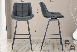 Tabouret de bar pivotant Weston pivotant à 90 degrés, réglage, assise rembourrée, structure métallique Gris/Similicuir