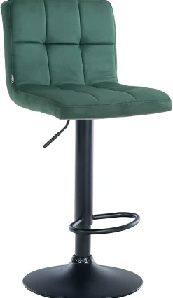 Tabouret de bar Pérou velours, chaise pivotante, réglable en hauteur, rembourrage surpiqué, confortable. Vert/Noir