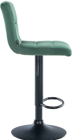 Tabouret de bar Pérou velours, chaise pivotante, réglable en hauteur, rembourrage surpiqué, confortable. Vert/Noir