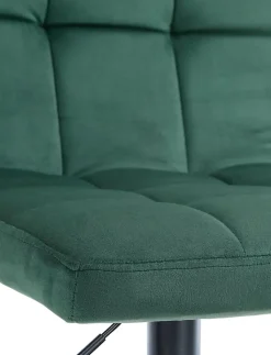 Tabouret de bar Pérou velours, chaise pivotante, réglable en hauteur, rembourrage surpiqué, confortable. Vert/Noir