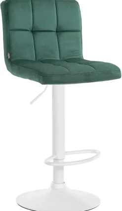 Tabouret de bar Pérou velours, chaise pivotante, réglable en hauteur, rembourrage surpiqué, confortable. Vert/Blanc