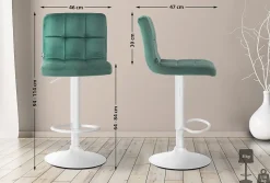Tabouret de bar Pérou velours, chaise pivotante, réglable en hauteur, rembourrage surpiqué, confortable. Vert/Blanc