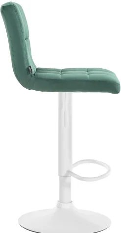 Tabouret de bar Pérou velours, chaise pivotante, réglable en hauteur, rembourrage surpiqué, confortable. Vert/Blanc