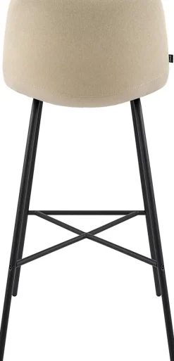 Tabouret de bar rembourré Altona, dossier, repose-pieds, métal noir, style scandinave moderne Crème/Tissu