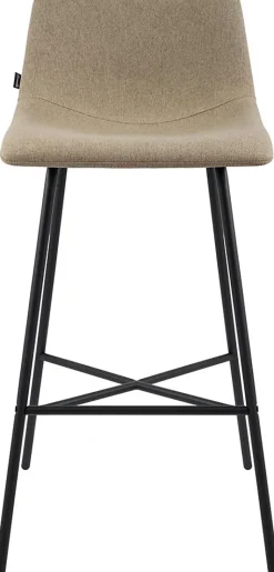 Tabouret de bar rembourré Altona, dossier, repose-pieds, métal noir, style scandinave moderne Taupe/Tissu