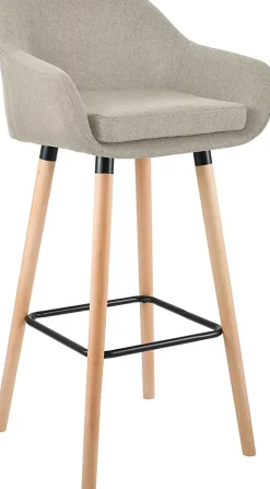 Tabouret de bar rembourré dossier Grant, chaise de bar tissu, structure bois, jusqu'à 150 kg Crème