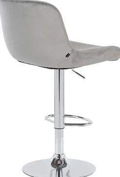 Tabouret de bar Solon chromé, velours ou tissu, réglable et pivotant, rembourré avec dossier Gris/Velours