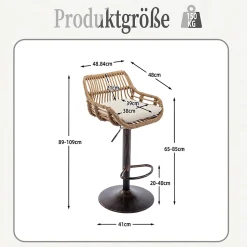 Tabouret de Bar Tabouret de Bar Réglable avec Accoudoirs et Repose-Pieds, Tissu Lin - Beige, 49x48x89-109 cm