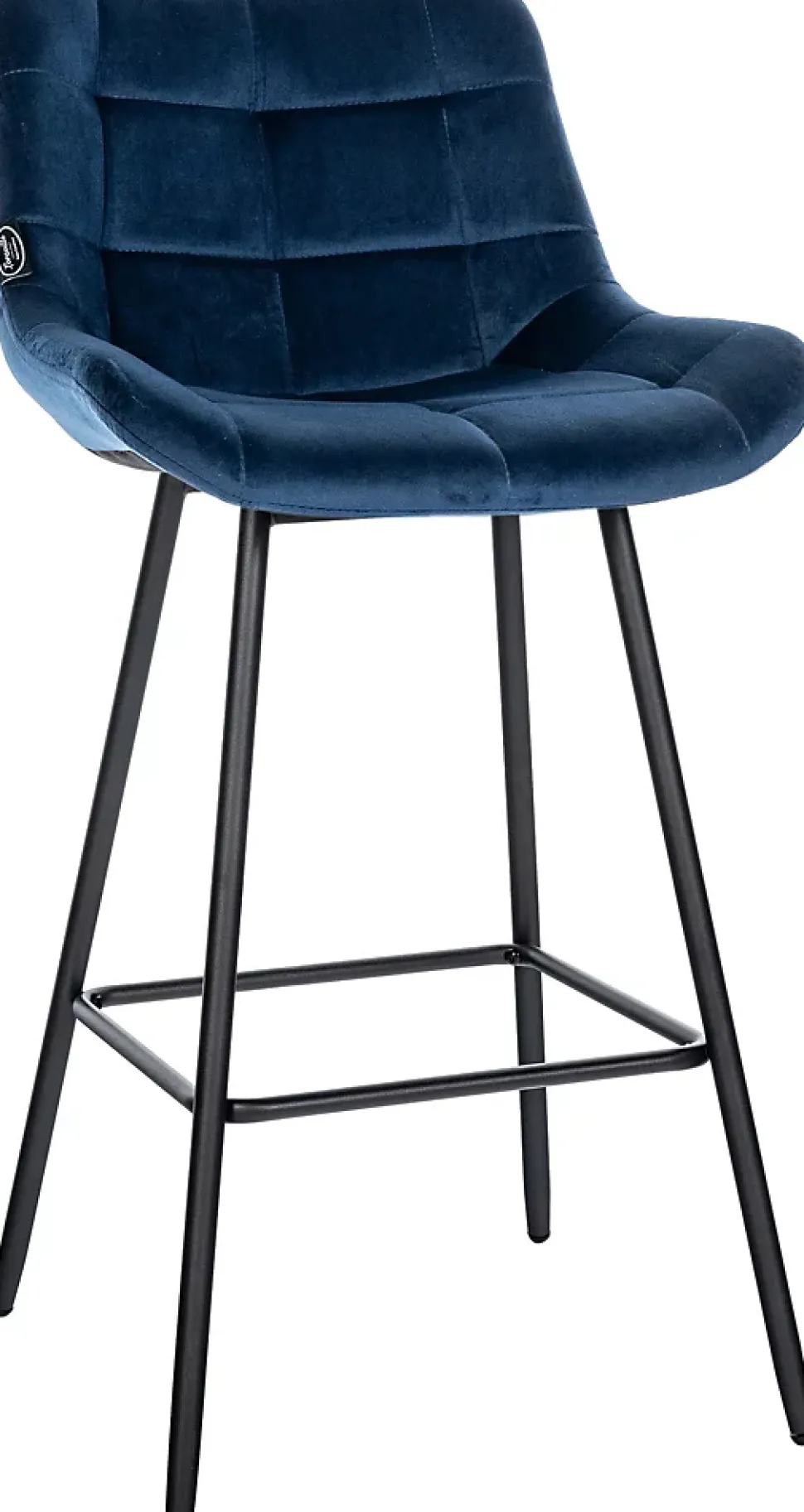 Tabouret de bar Weston dossier, assise rembourrée, structure métallique, velours ou similicuir, repose-pieds Bleu/Velours