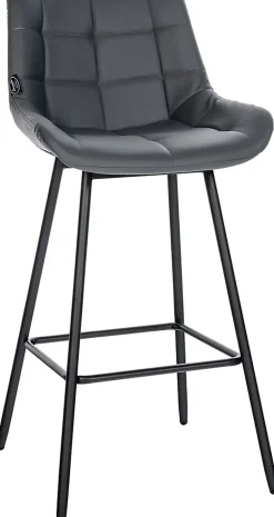 Tabouret de bar Weston dossier, assise rembourrée, structure métallique, velours ou similicuir, repose-pieds Gris/Similicuir