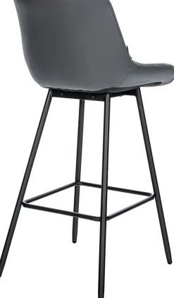 Tabouret de bar Weston dossier, assise rembourrée, structure métallique, velours ou similicuir, repose-pieds Gris/Similicuir