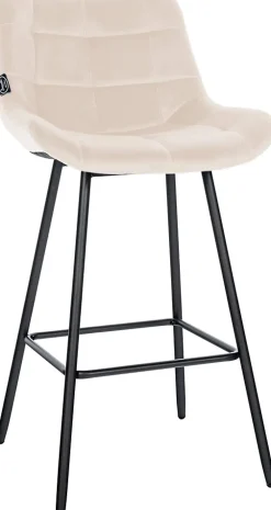 Tabouret de bar Weston dossier, assise rembourrée, structure métallique, velours ou similicuir, repose-pieds Crème/Velours