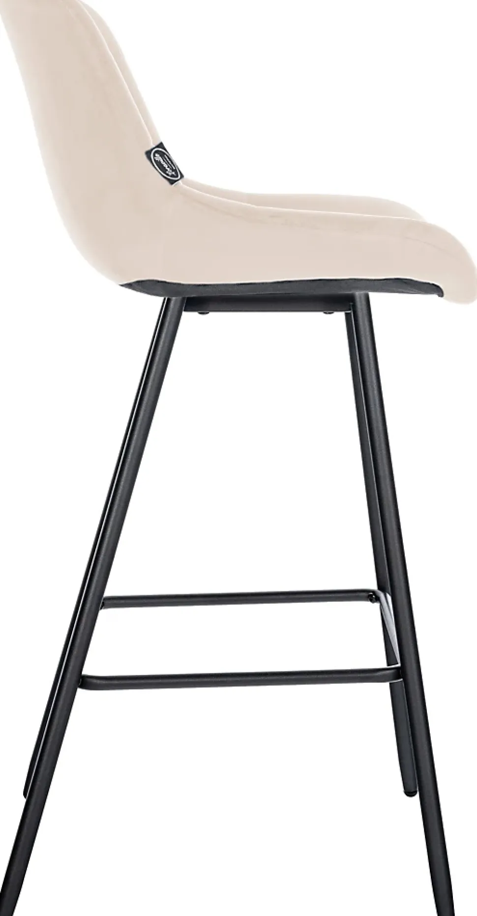 Tabouret de bar Weston dossier, assise rembourrée, structure métallique, velours ou similicuir, repose-pieds Crème/Velours