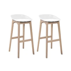 Tabouret en plastique blanc et pieds en bois Homesight Riva 75 cm, 2 pièces