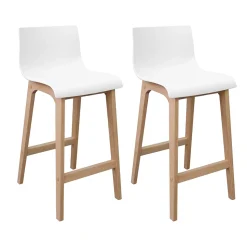 Tabouret en plastique blanc et pied en bois Homesight Tanna 65 cm vendu par 2