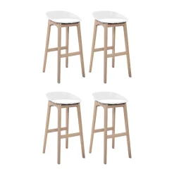Tabouret en plastique blanc et pieds en bois Homesight Riva 65 cm, 4 pièces