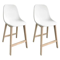 Tabouret en plastique blanc et pied en bois Homesight Elios vendu par 2