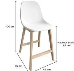 Tabouret en plastique blanc et pied en bois Homesight Elios vendu par 2