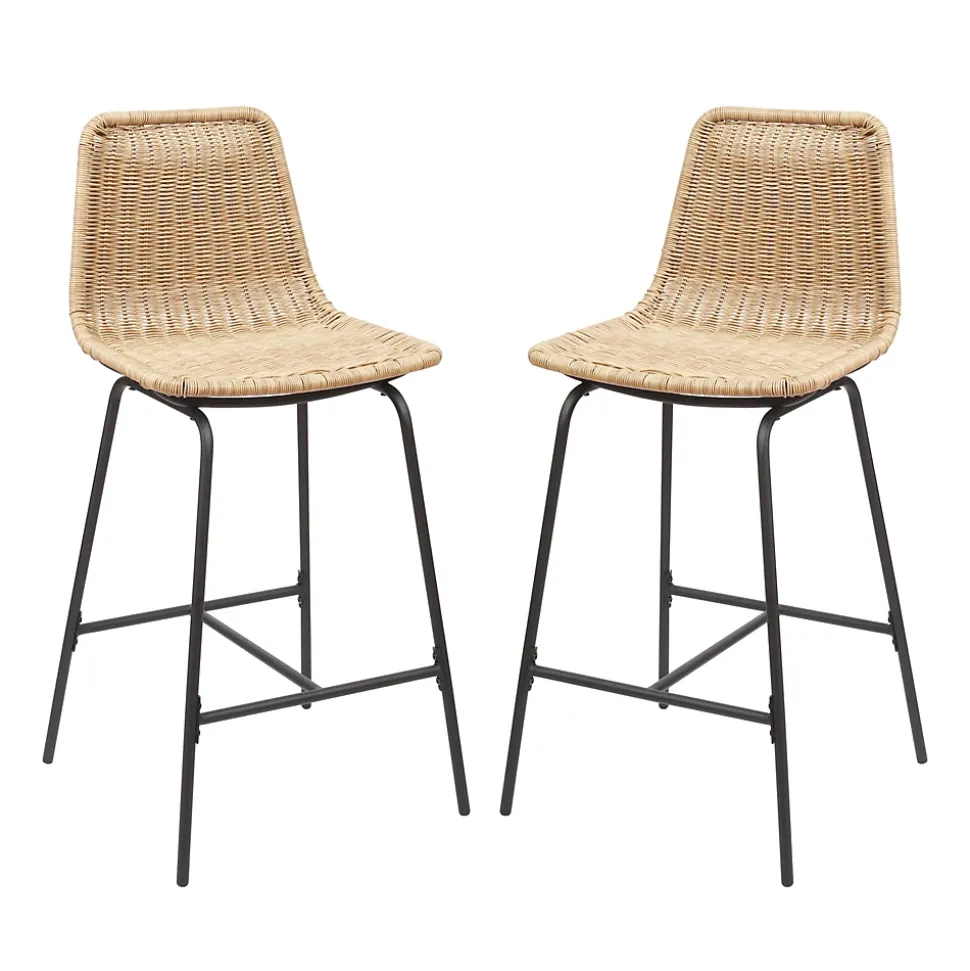 Tabouret en style rotin beige et pied en métal Homesight Kuta vendu par 2