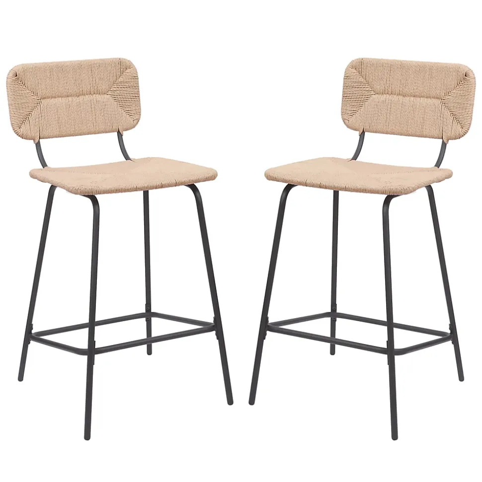 Tabouret en style rotin beige et pied en métal Homesight Nema vendu par 2