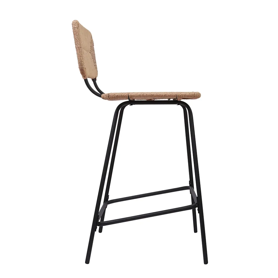 Tabouret en style rotin beige et pied en métal Homesight Nema vendu par 2