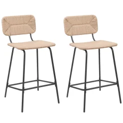 Tabouret en style rotin beige et pied en métal Homesight Nema vendu par 2